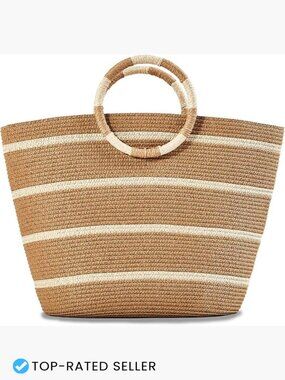 Straw Tote Bag Large Capacity Woven Beach Bag Vacation Holiday Handmade Casual